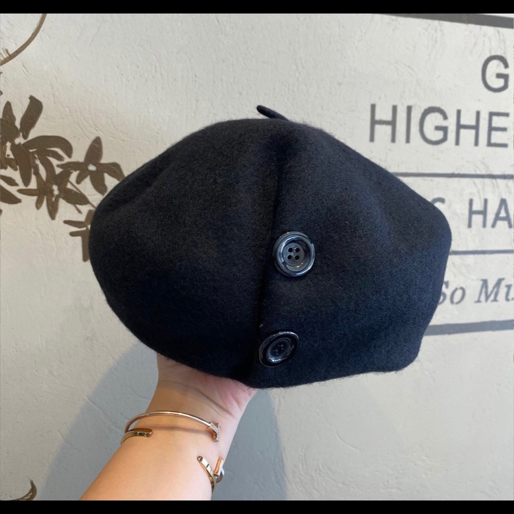 New Cream color beautiful wool blend button beret painters hat - Picture 8 of 8